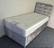 Single Divan Sliver Crush Velvet - 20 inches Headboard - Cube Diamond