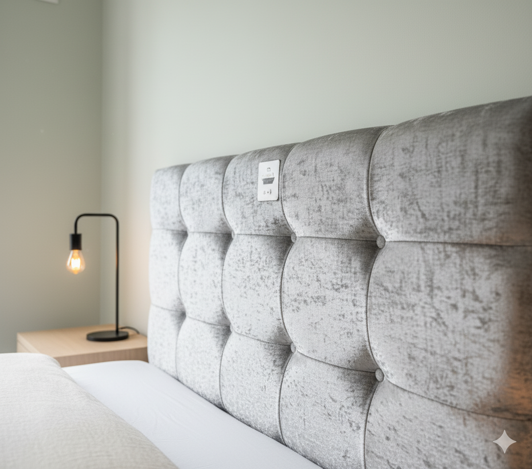 Double Divan Sliver Crush Velvet - 20 inches Headboard - Cube Diamond
