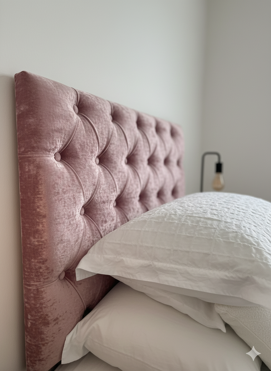 Single Divan Pink Crush Velvet - 20 inches Button Headboard Storage Option