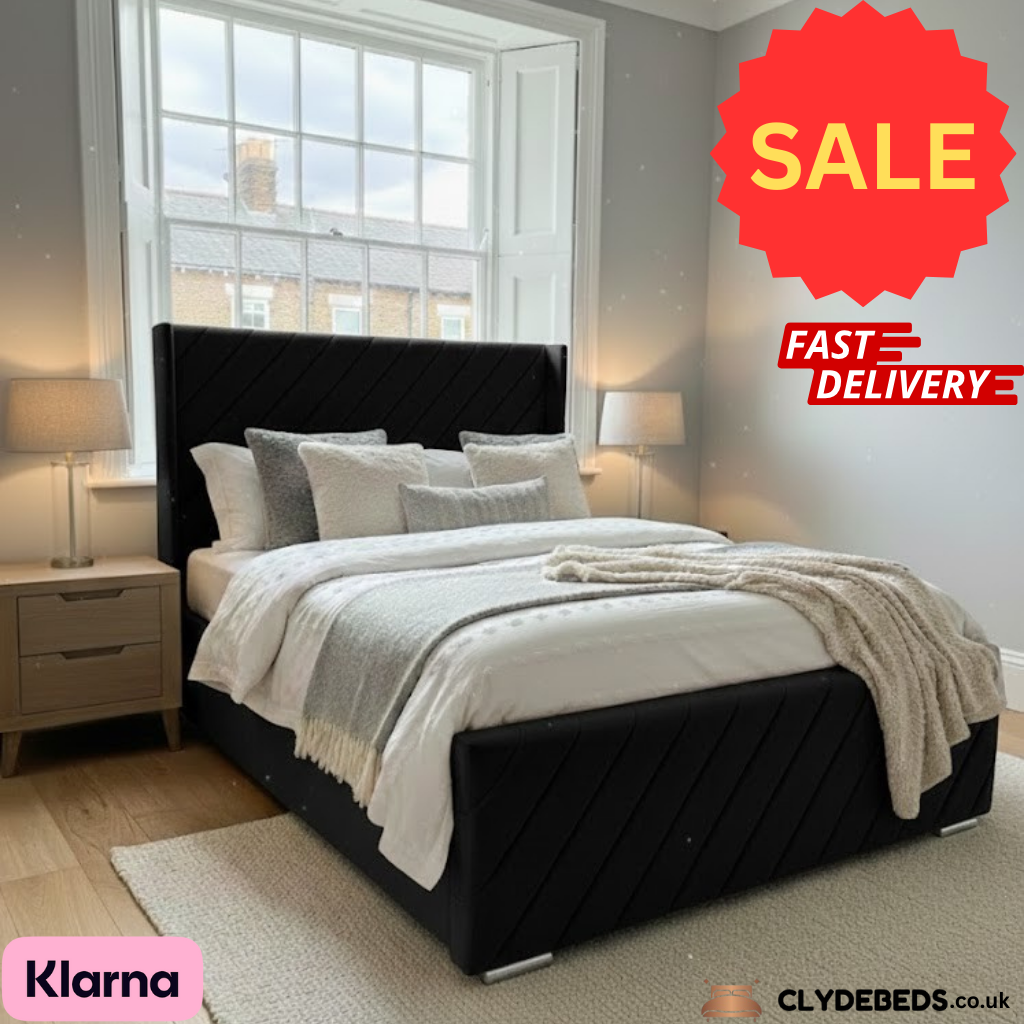 Alpha Wing Frame Bed – 54" Diagonal Lines Headboard with Footboard (Clearance Sale)
