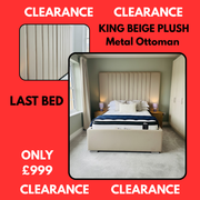 Clearance | KING Size Beige Plush Metal Ottoman - LUXURY STORAGE + EXTENDED SCATTERED- 84" LINE HEADBOARD