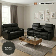 Valancia Black Leather Reclining Sofa Set 3+2+1 Seater