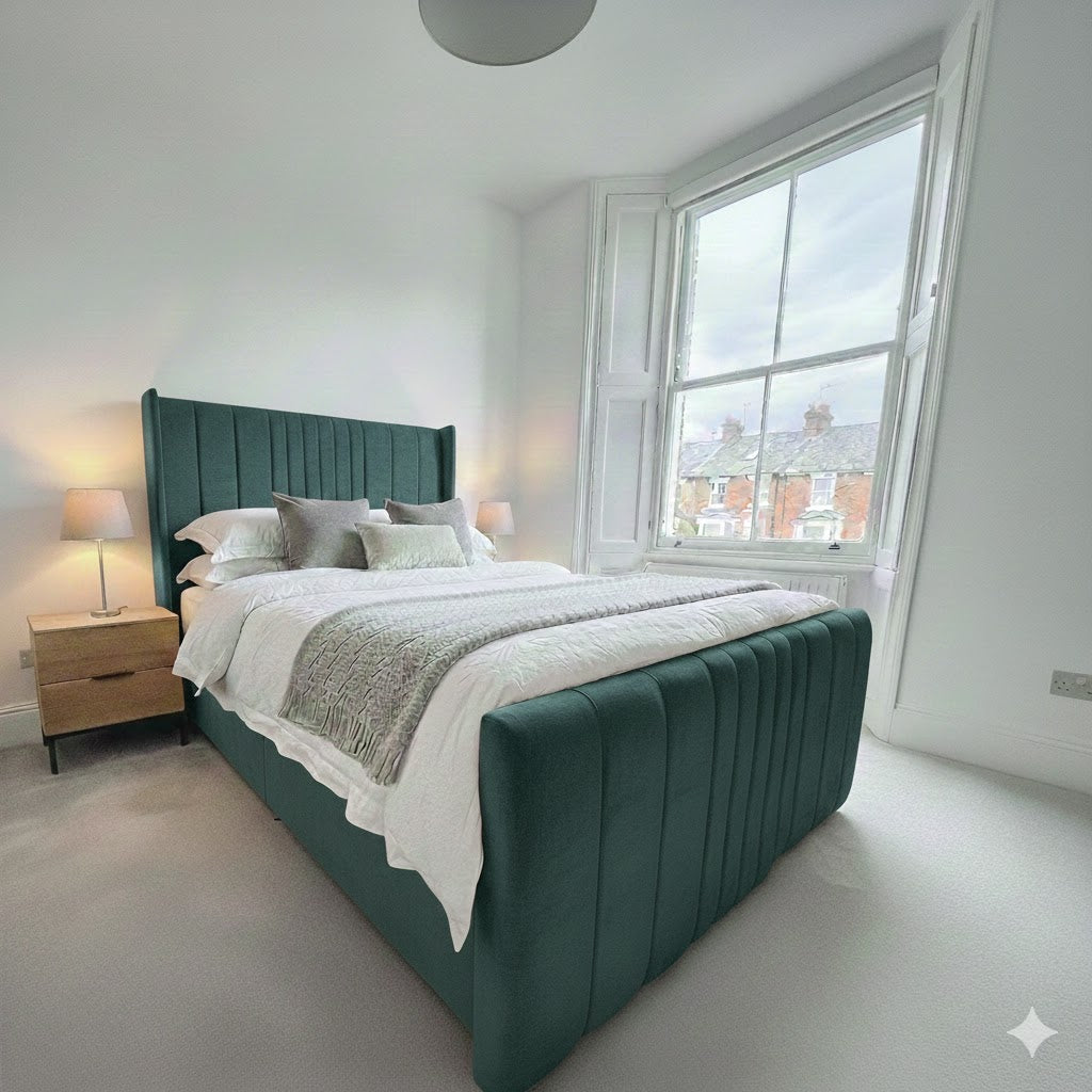 Coninston fabric Divan ottoman - 54" scattered line thin wing headboard and footboard