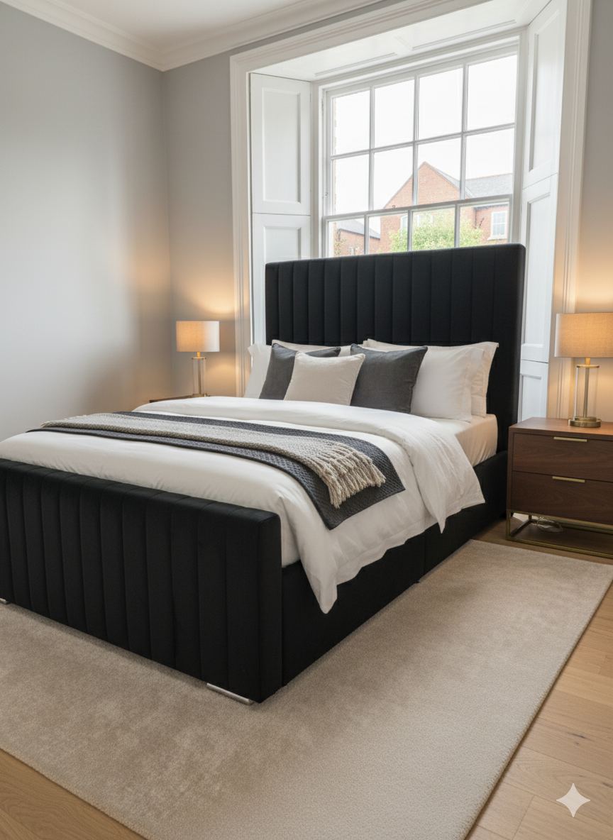 Plush Velvet Frame bed - 54" Inches Extra Padding Line Headboard and Footboard