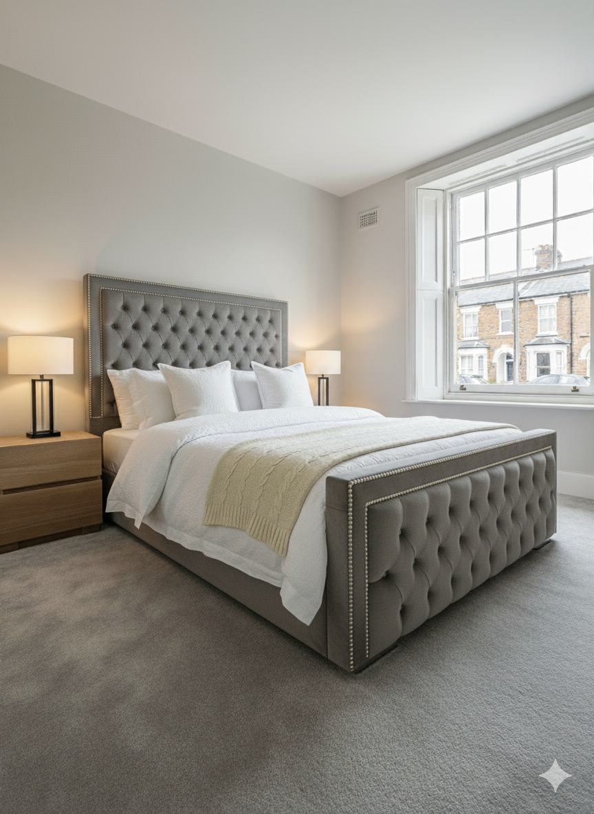 Stylo Frame Bed - 54 inches double silver bidding headboard