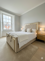 Double Arlington Cream Fabric Divan Ottoman Storage Bed with 60" Iris Headboard & Gold Stripe and same design Footboard