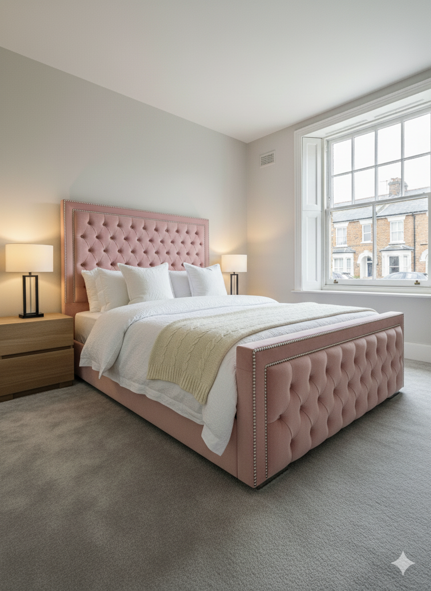 Stylo Frame Bed - 54 inches double silver bidding headboard