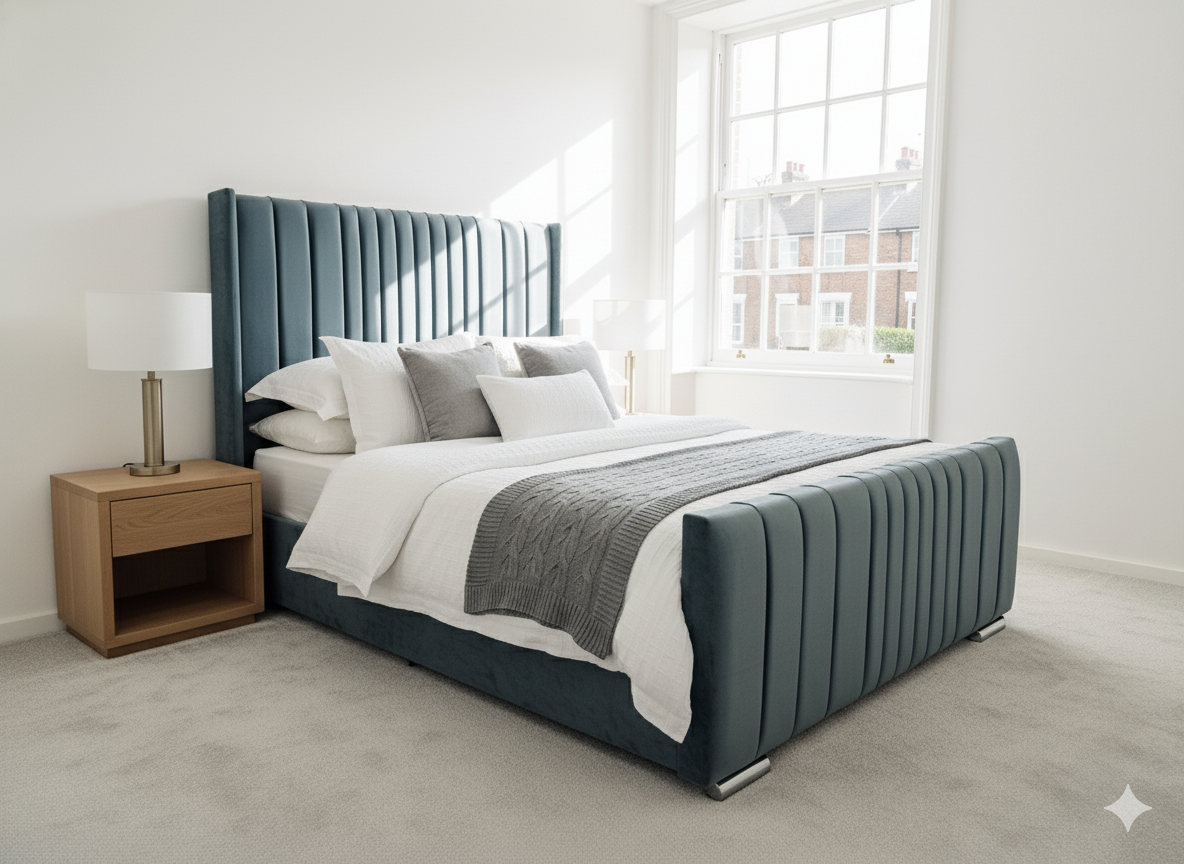 Double Frame Steel Grey – 54" Scattered Line Wing Headboard with Scattered Line Footboard