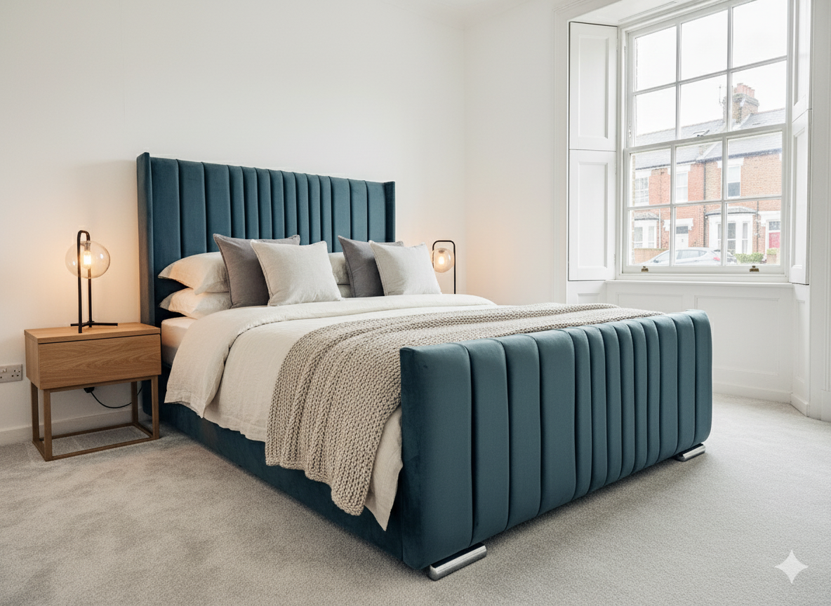 Double Frame Steel Grey – 54" Scattered Line Wing Headboard with Scattered Line Footboard