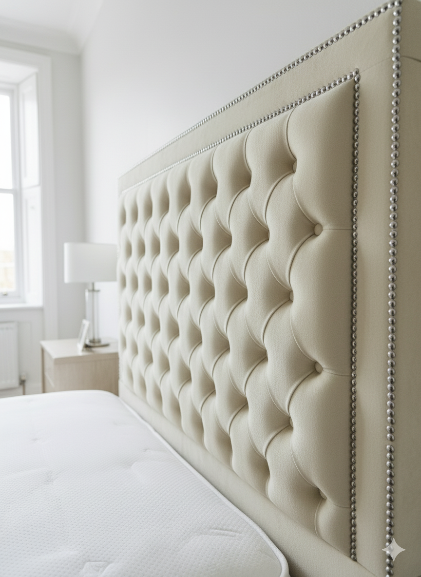 Stylo Frame Bed - 54 inches double silver bidding headboard