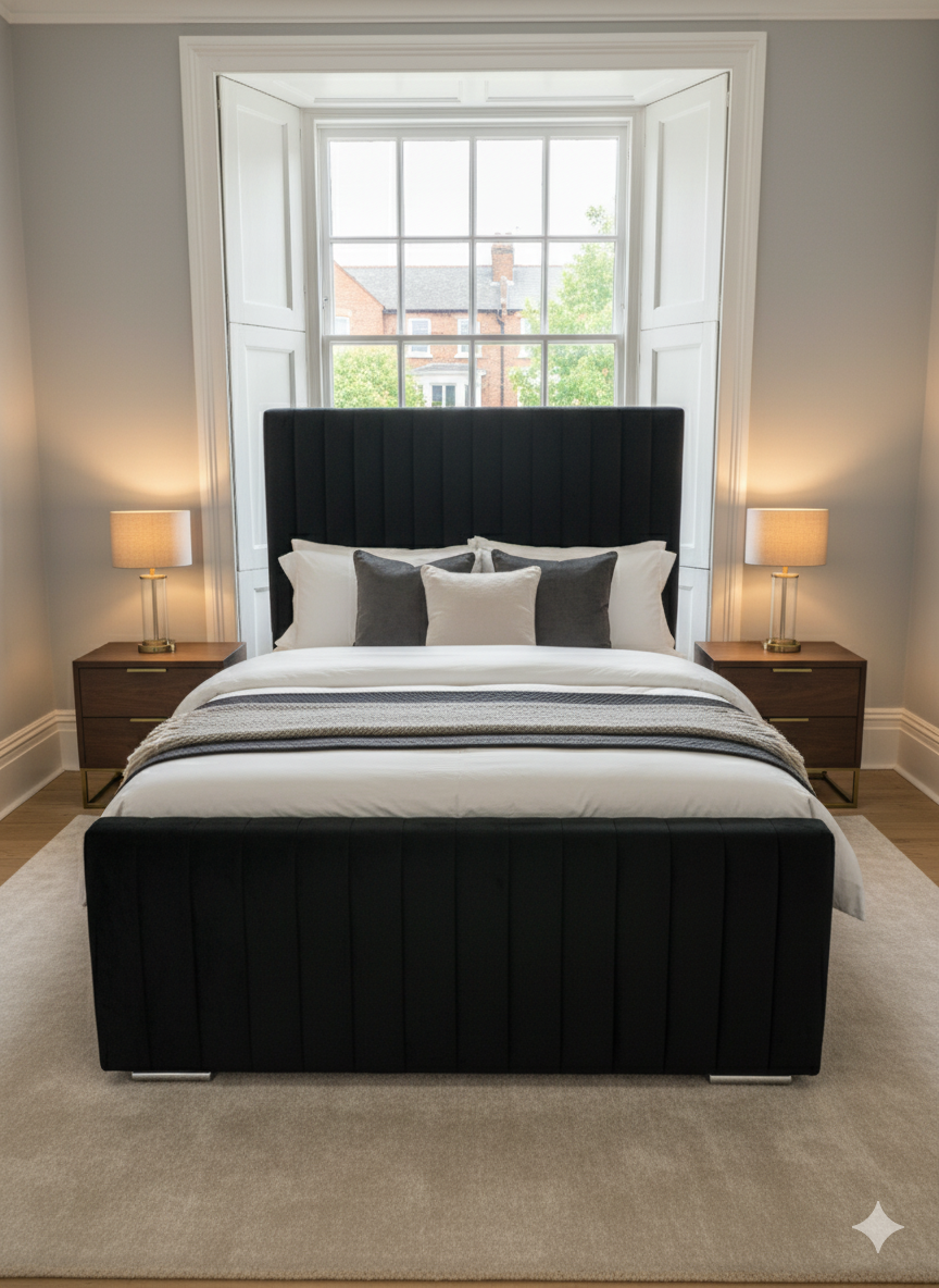 Plush Velvet Frame bed - 54" Inches Extra Padding Line Headboard and Footboard