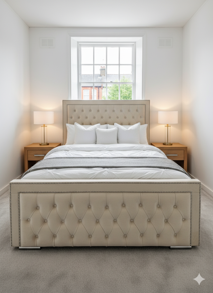 Stylo Frame Bed - 54 inches double silver bidding headboard
