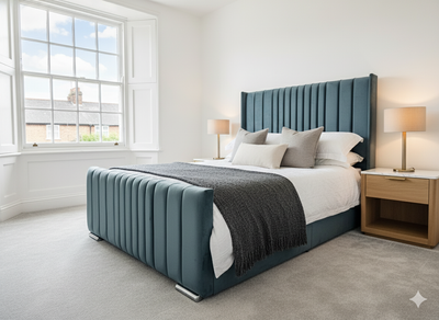 Double Frame Steel Grey – 54" Scattered Line Wing Headboard with Scattered Line Footboard