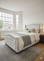 Frame Bed Crush Velvet - curve button and beading Headboard