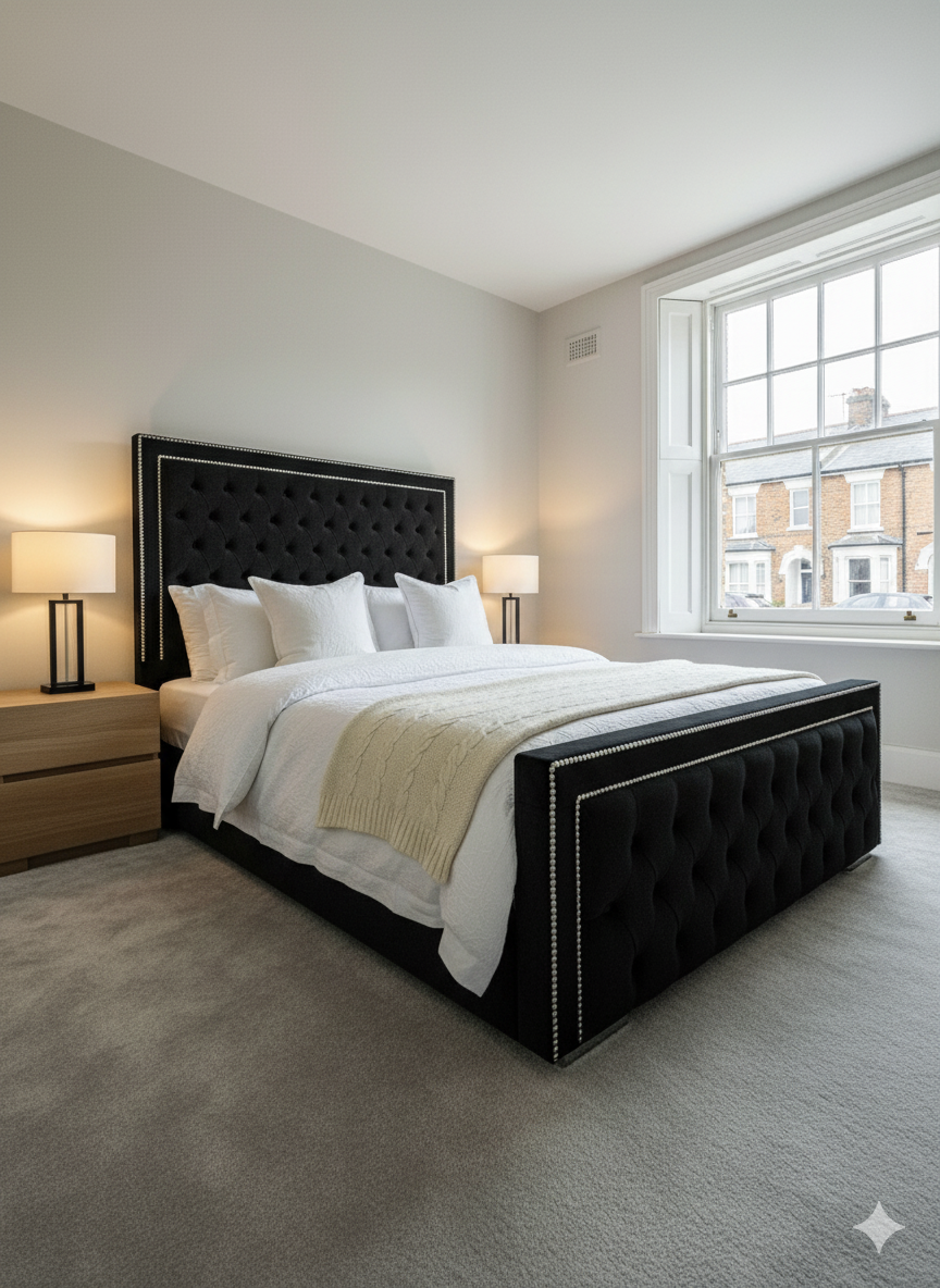 Stylo Frame Bed - 54 inches double silver bidding headboard