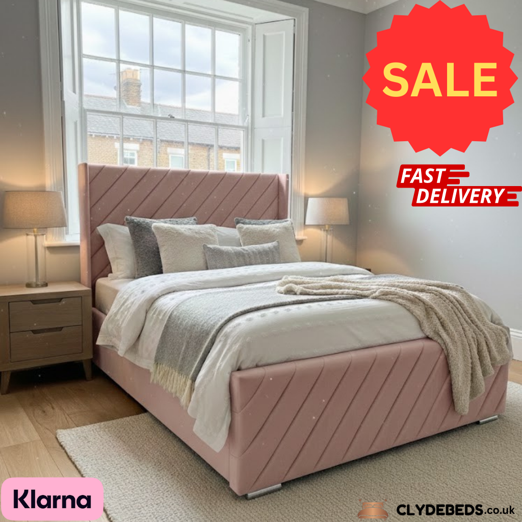 Alpha Wing Frame Bed – 54" Diagonal Lines Headboard with Footboard (Clearance Sale)