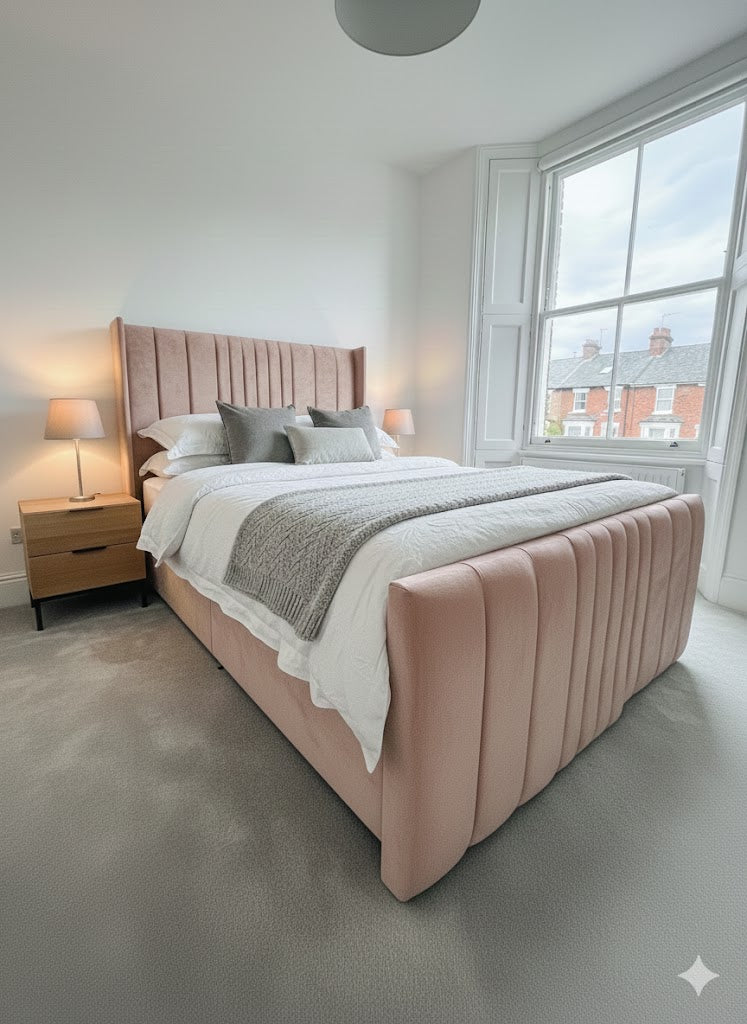 Coninston fabric Divan ottoman - 54" scattered line thin wing headboard and footboard