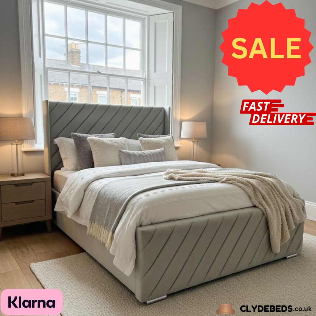 Alpha Wing Frame Bed – 54" Diagonal Lines Headboard with Footboard (Clearance Sale)