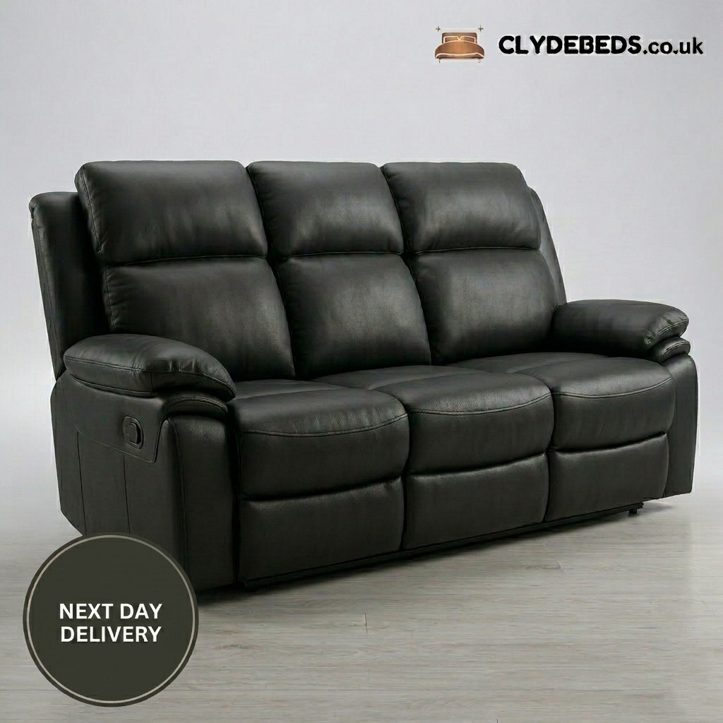 Valancia Black Leather Reclining Sofa Set 3+2+1 Seater