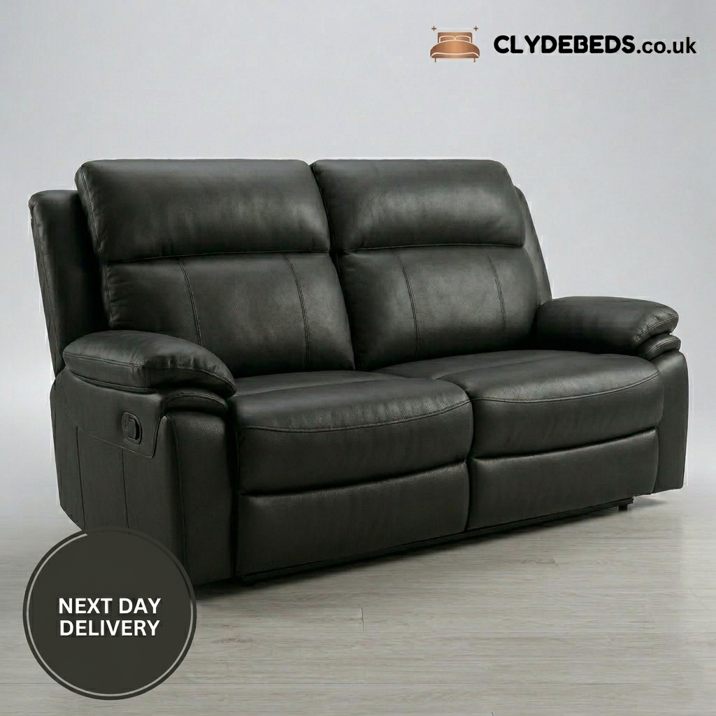 Valancia Black Leather Reclining Sofa Set 3+2+1 Seater