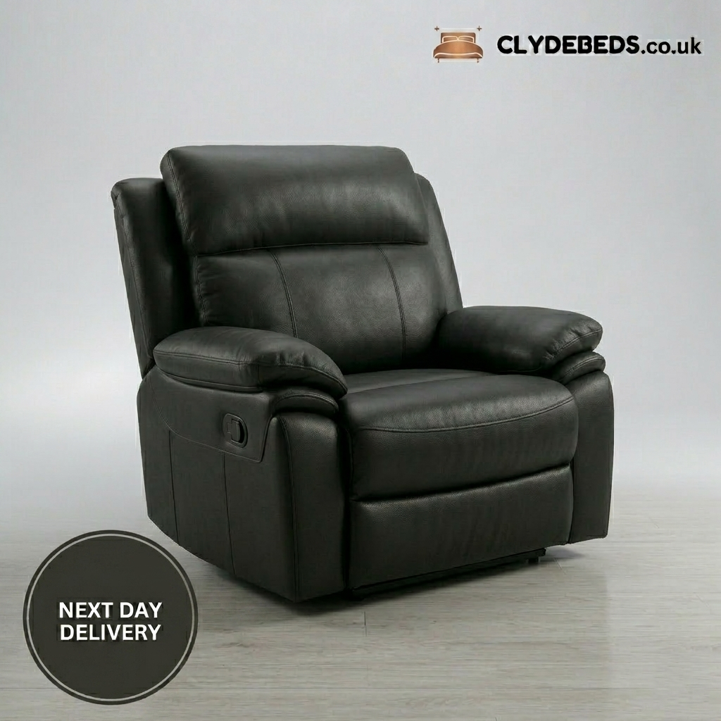 Valancia Black Leather Reclining Sofa Set 3+2+1 Seater