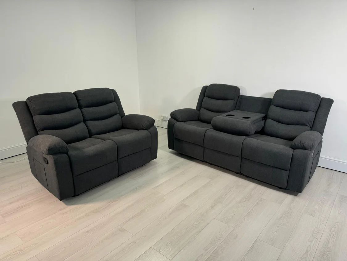 Roma 3+2 Manual Recliner Sofa Set – Leather & Charcoal Fabric | £599