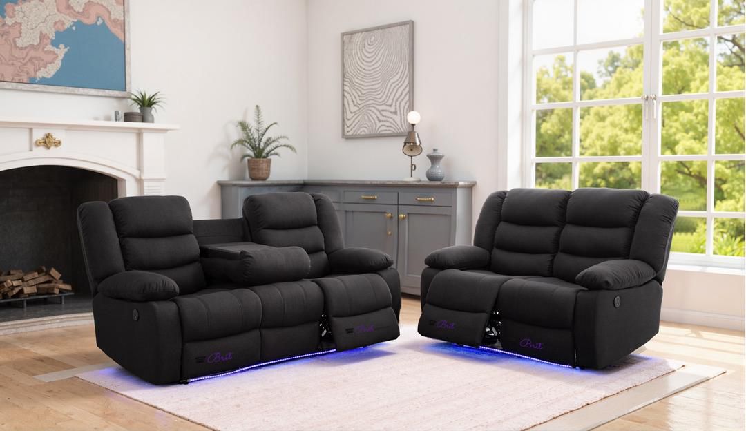 Roma 3+2 Manual Recliner Sofa Set – Leather & Charcoal Fabric | £599