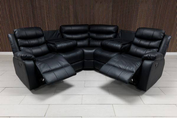 Roma 3+2 Manual Recliner Sofa Set – Leather & Charcoal Fabric | £599