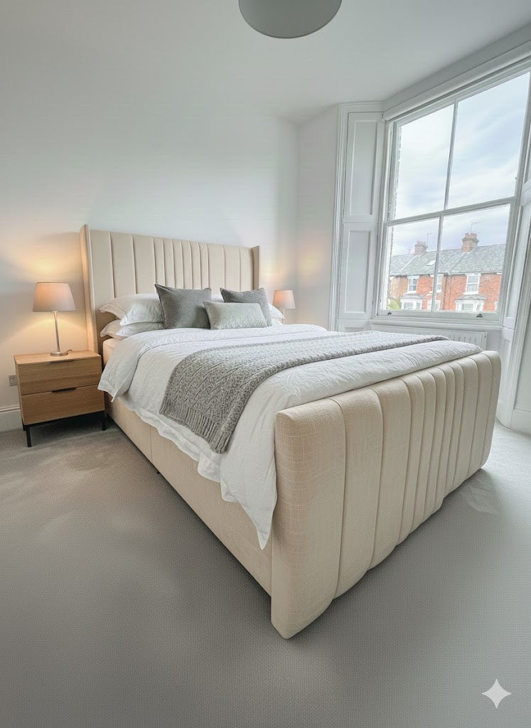 Coninston fabric Divan ottoman - 54" scattered line thin wing headboard and footboard