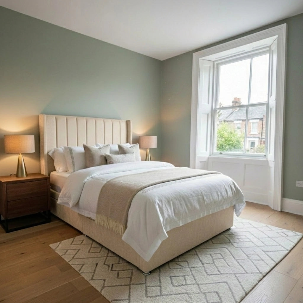Alpha Wing Line divan bed with mattress in Plush Cream