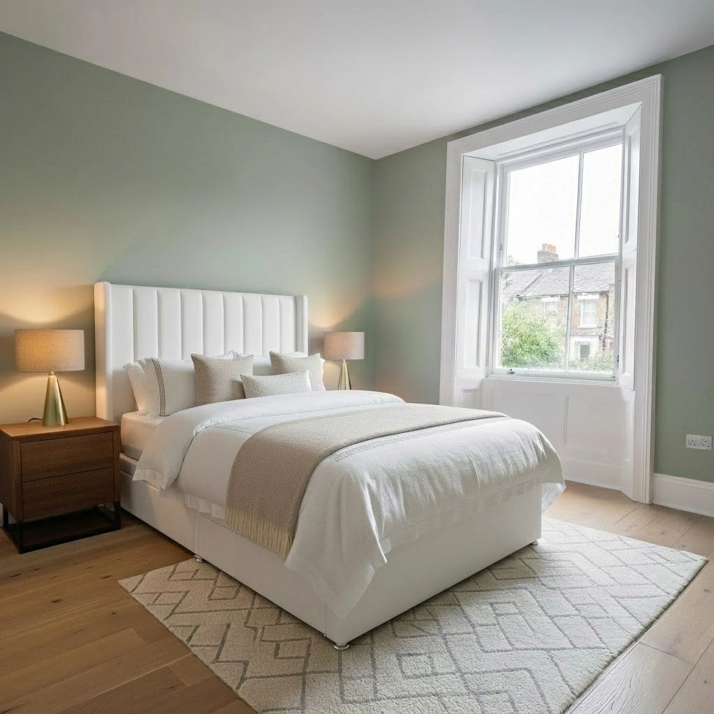 Alpha Wing Line divan bed with mattress in Plush White
