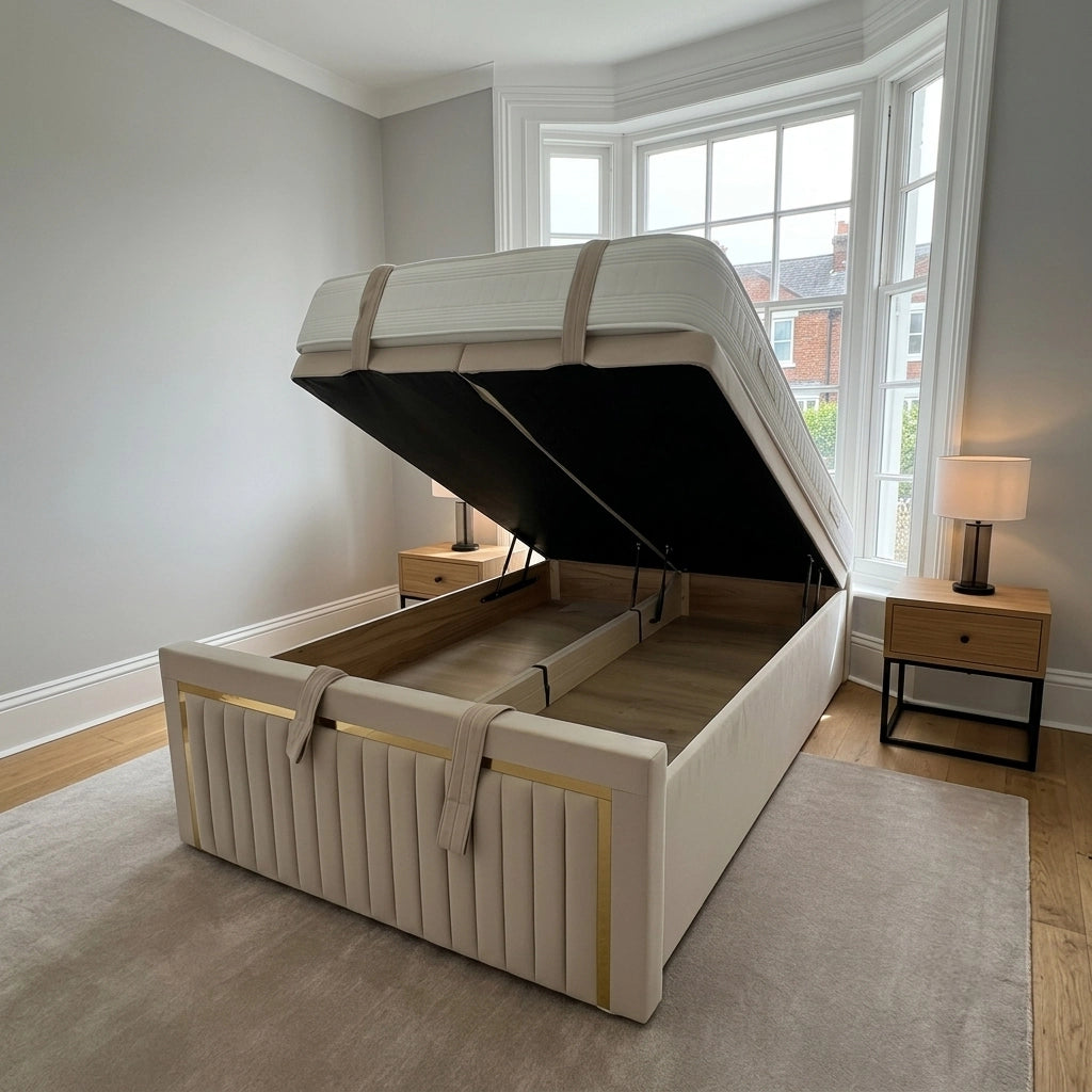 Arlington cream divan ottoman bed storage side view