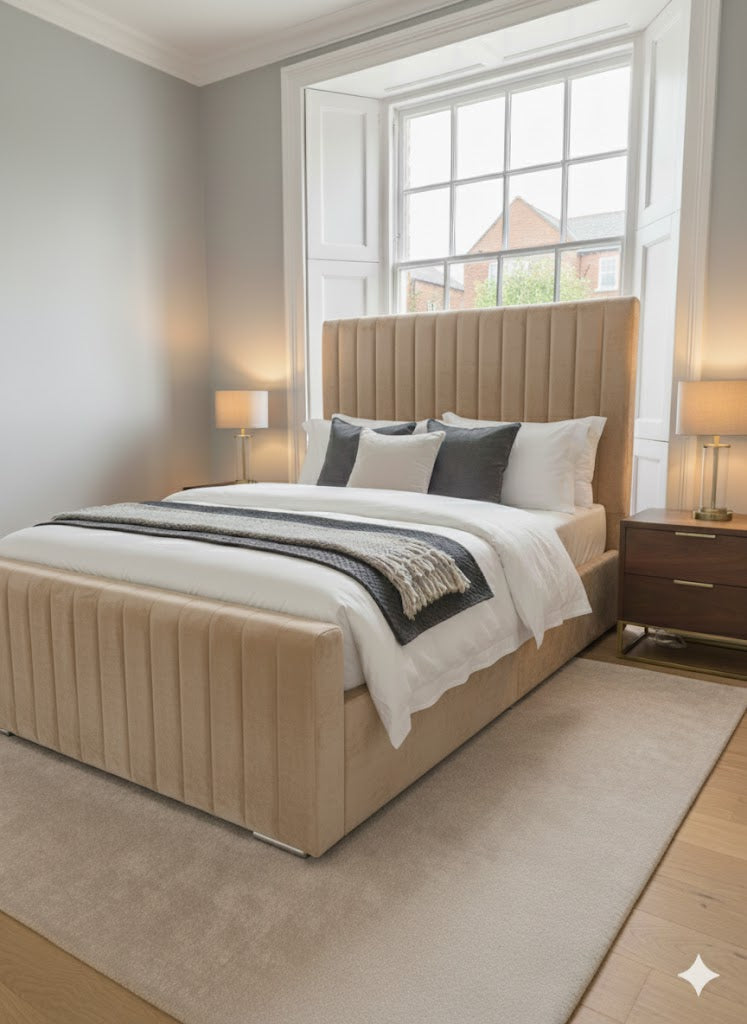 Plush Velvet Frame bed - 54" Inches Extra Padding Line Headboard and Footboard