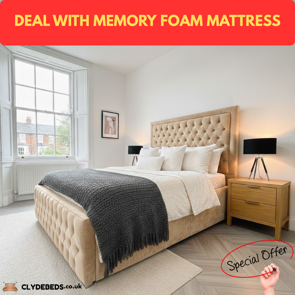 Chesterfield High Side Frame Bed - 60" Princesses Border chesterfield headboard and footboard | Memory Foam Mattress