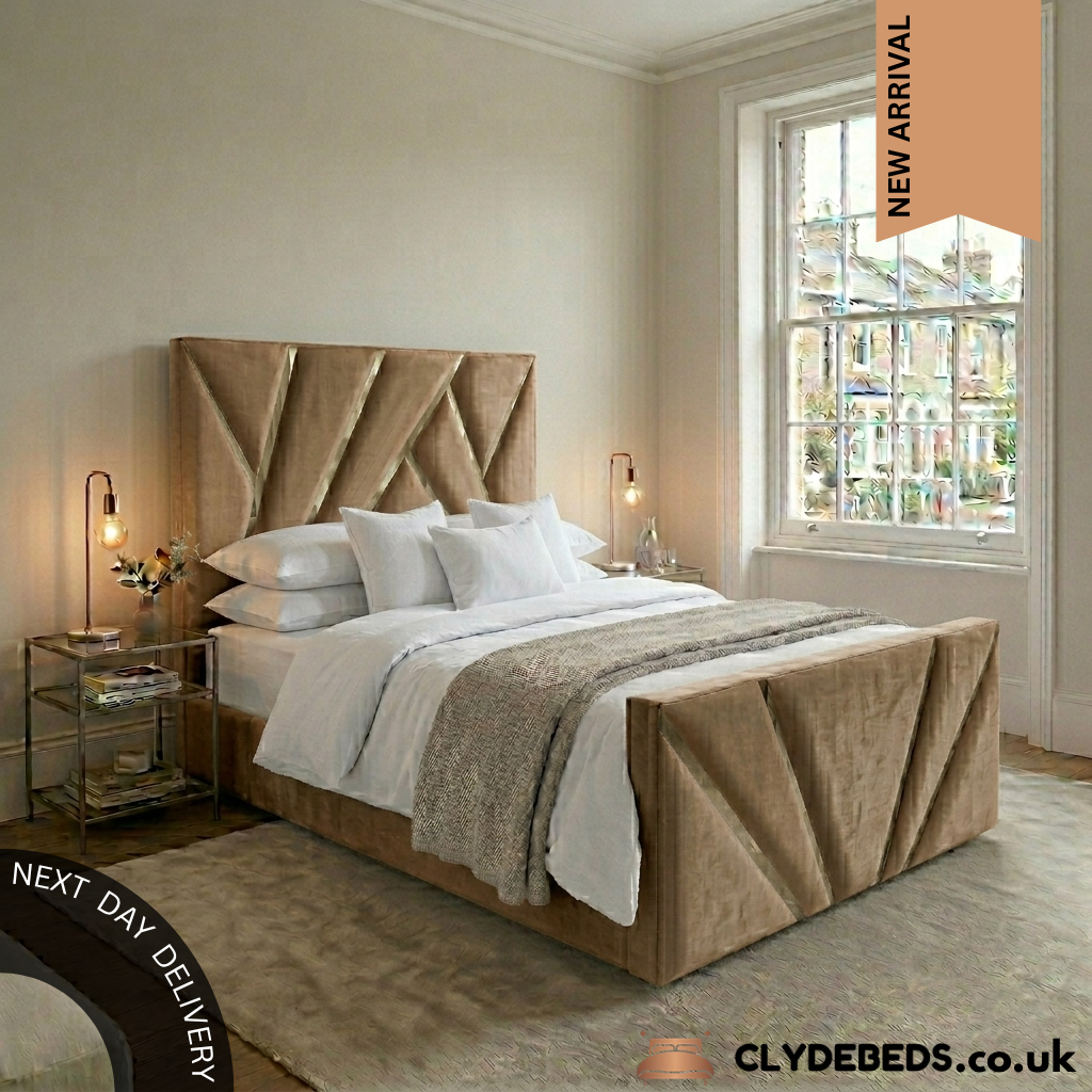 PRISM Frame bed - 54" fan pattern Golden/Silver Strip Headboard and Footboard