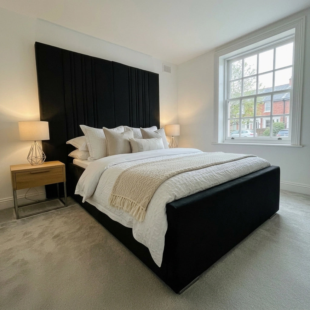 Black 84 inch extended split headboard bed frame