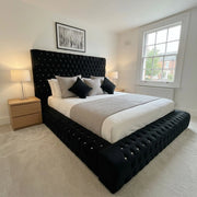 Black Ambassador bed frame with 64 inch full Chesterfield headboard