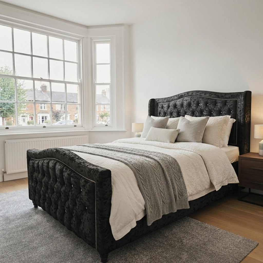 Black crushed velvet bed frame