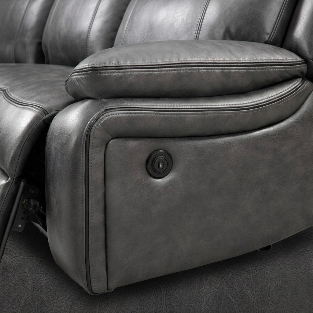 Black leather reclining corner sofa side panel