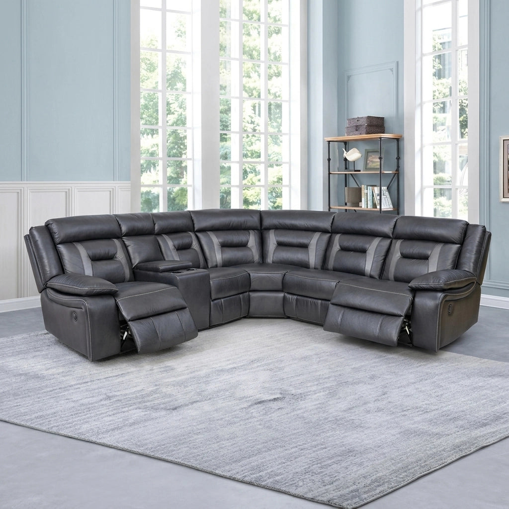 Black leather reclining corner sofa
