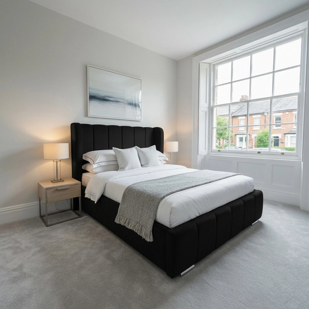 Black Valencia bed frame with 54 inch line headboard