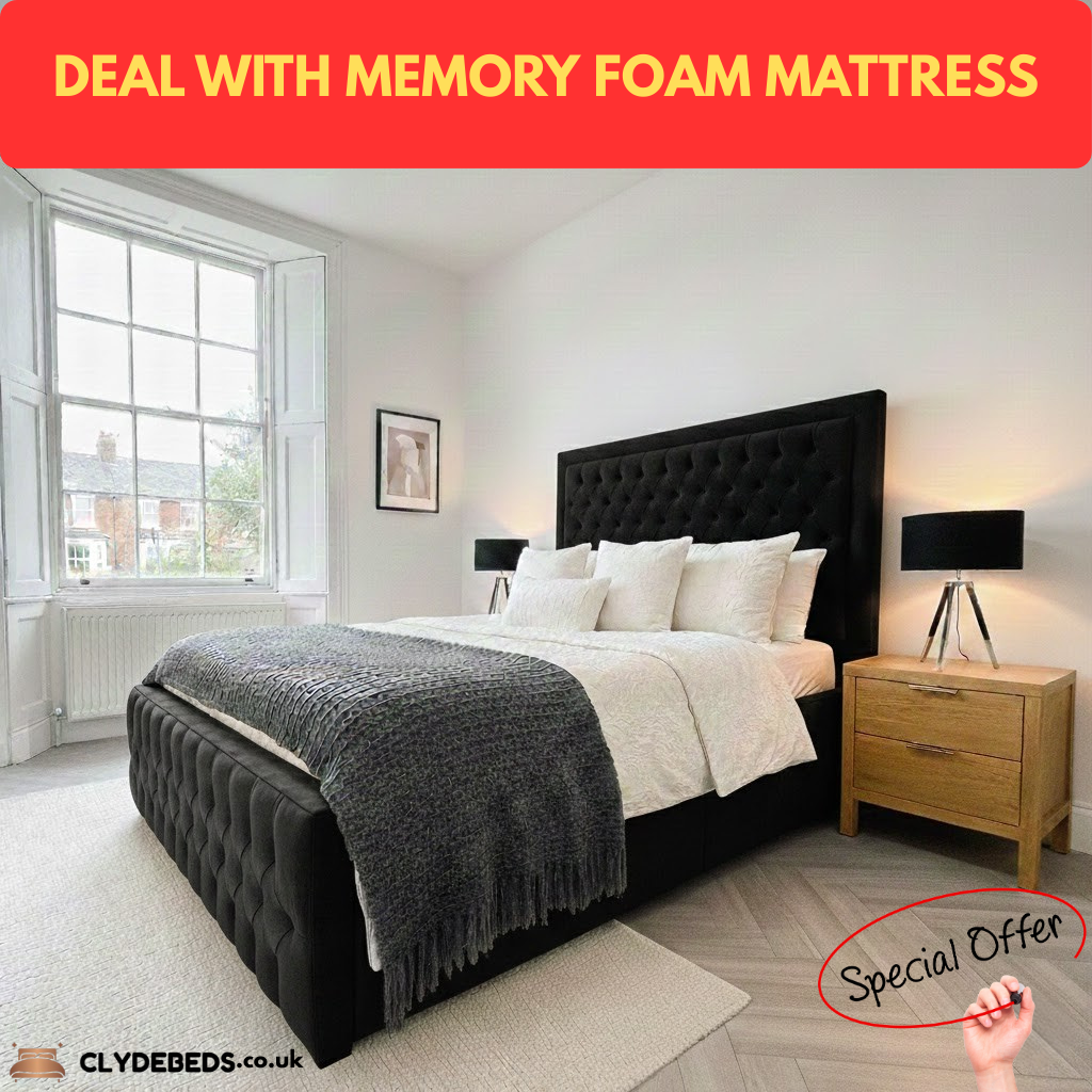 Chesterfield High Side Frame Bed - 60" Princesses Border chesterfield headboard and footboard | Memory Foam Mattress