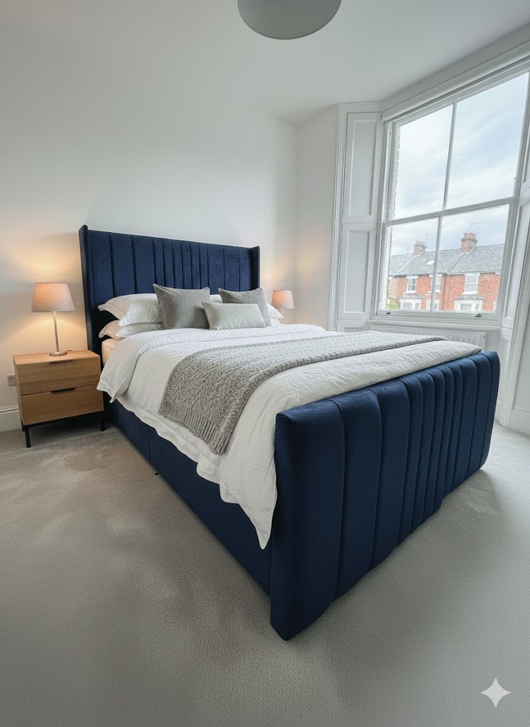 Coninston fabric Divan ottoman - 54" scattered line thin wing headboard and footboard