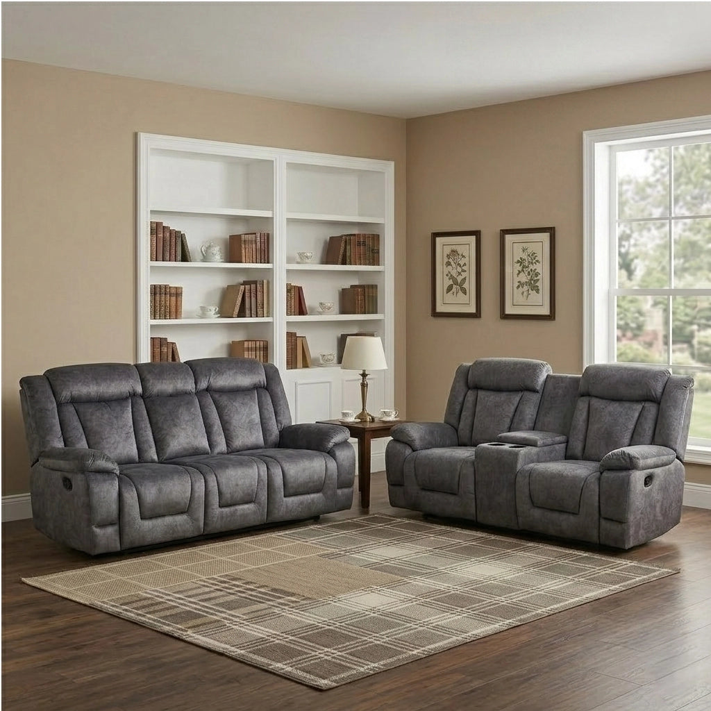 BUNUS grey fabric 3 and 2 seater sofa set