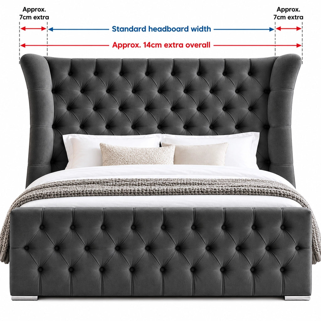 Butterfly plush bed frame showing extended headboard wings