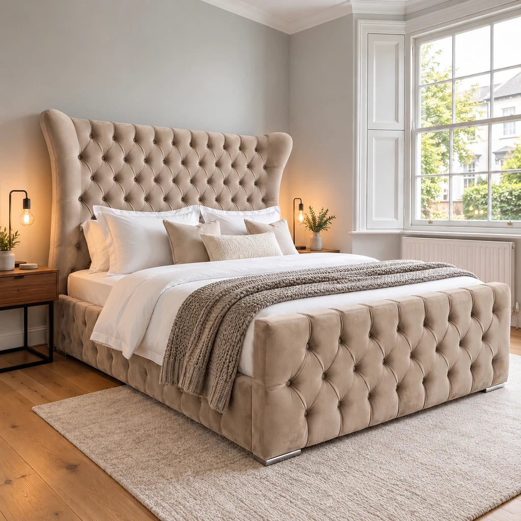 Cream Butterfly upholstered bed frame