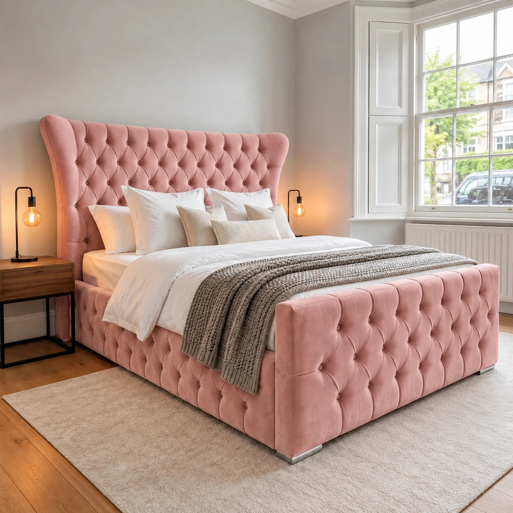 Pink Butterfly upholstered bed frame