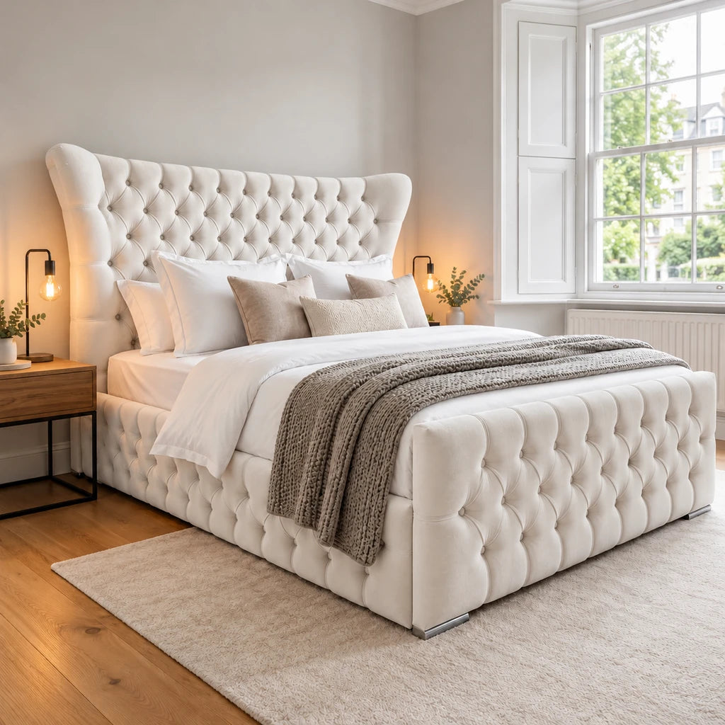White Butterfly upholstered bed frame