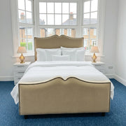 Camel wool fabric double bed frame with curved headboard