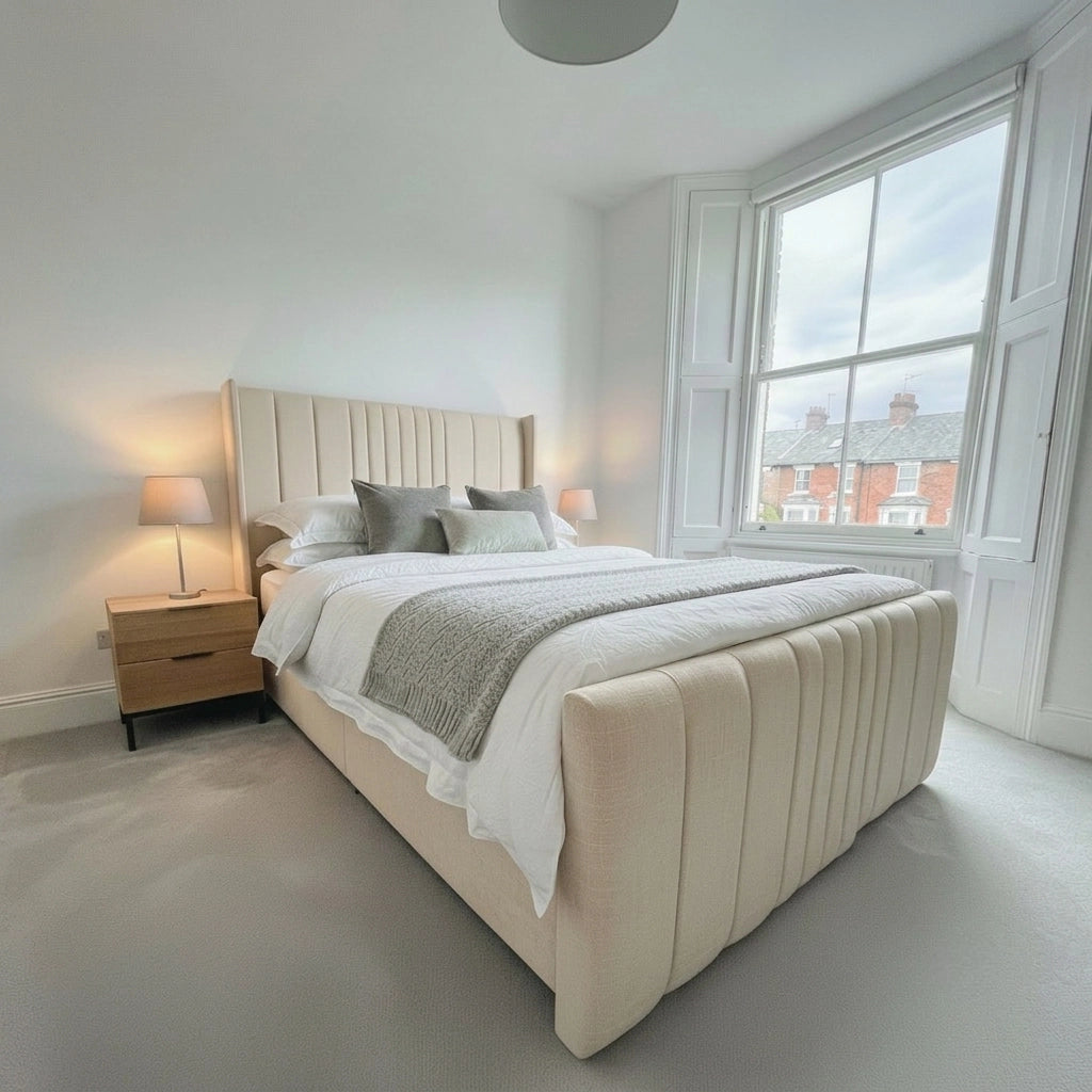 Coniston fabric divan ottoman bed in Almond